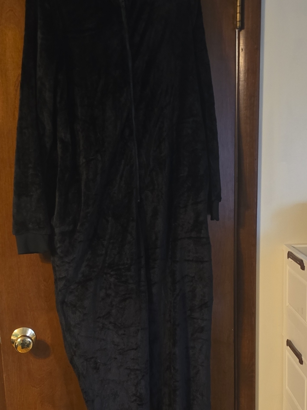 Black Plush Zip-Up Cat Costume For Halloween